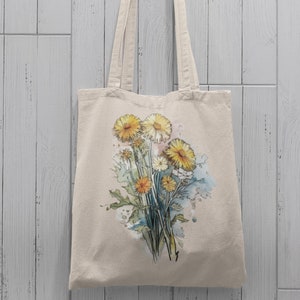Dandelions Tote, Floral Tote, Reusable Tote, Shopping Tote, Grocery Tote, Flower Tote, Book Tote, Cotton Canvas Tote Bag