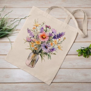 Wildflower Tote, Floral Tote, Watercolor Tote, Food Tote, Cotton Tote, Shopping Tote, Grocery Tote, Canvas Tote