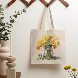 Buttercups Tote, Flowers Tote, Floral Tote, Reusable Tote, Shopping Tote, Grocery Tote, Outdoors Tote, Book Tote, Cotton Canvas Tote Bag
