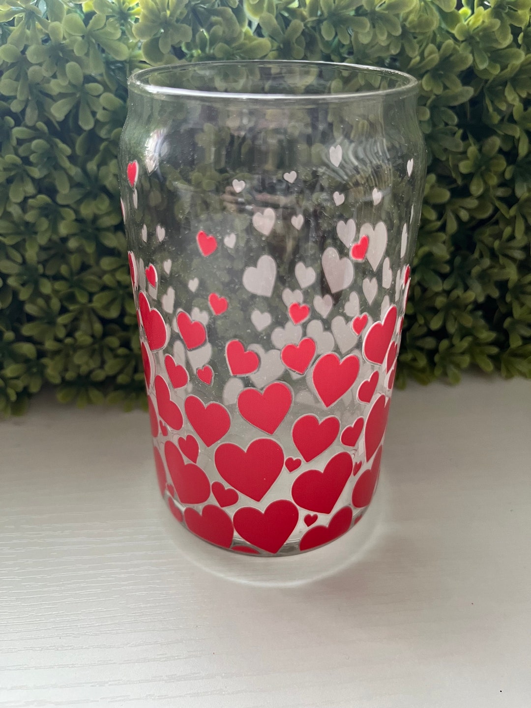 Glass Cup 16 Oz Valentines Day Cup Hearts Red Cute Glass Cup Beer Can Glass Iced Coffee Cup Gift