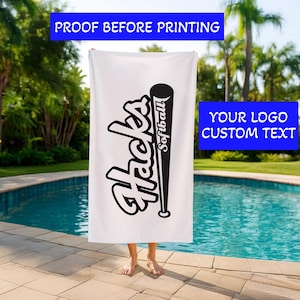 Personalized Team Logo Beach Towel,Baseball, Softball, Basketball,Volleyball, Tennis, University or Club, Custom Pool Gift for Coworker,team