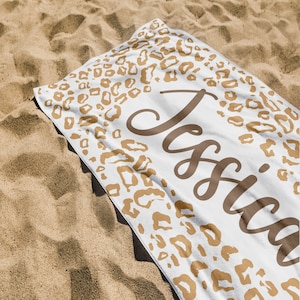 Personalized Leopard Beach Towel, Custom Name Beach Towel, Personalized Beach Towel, Leopard Beach Towel, Bride Beach Towel, Tiger Towel