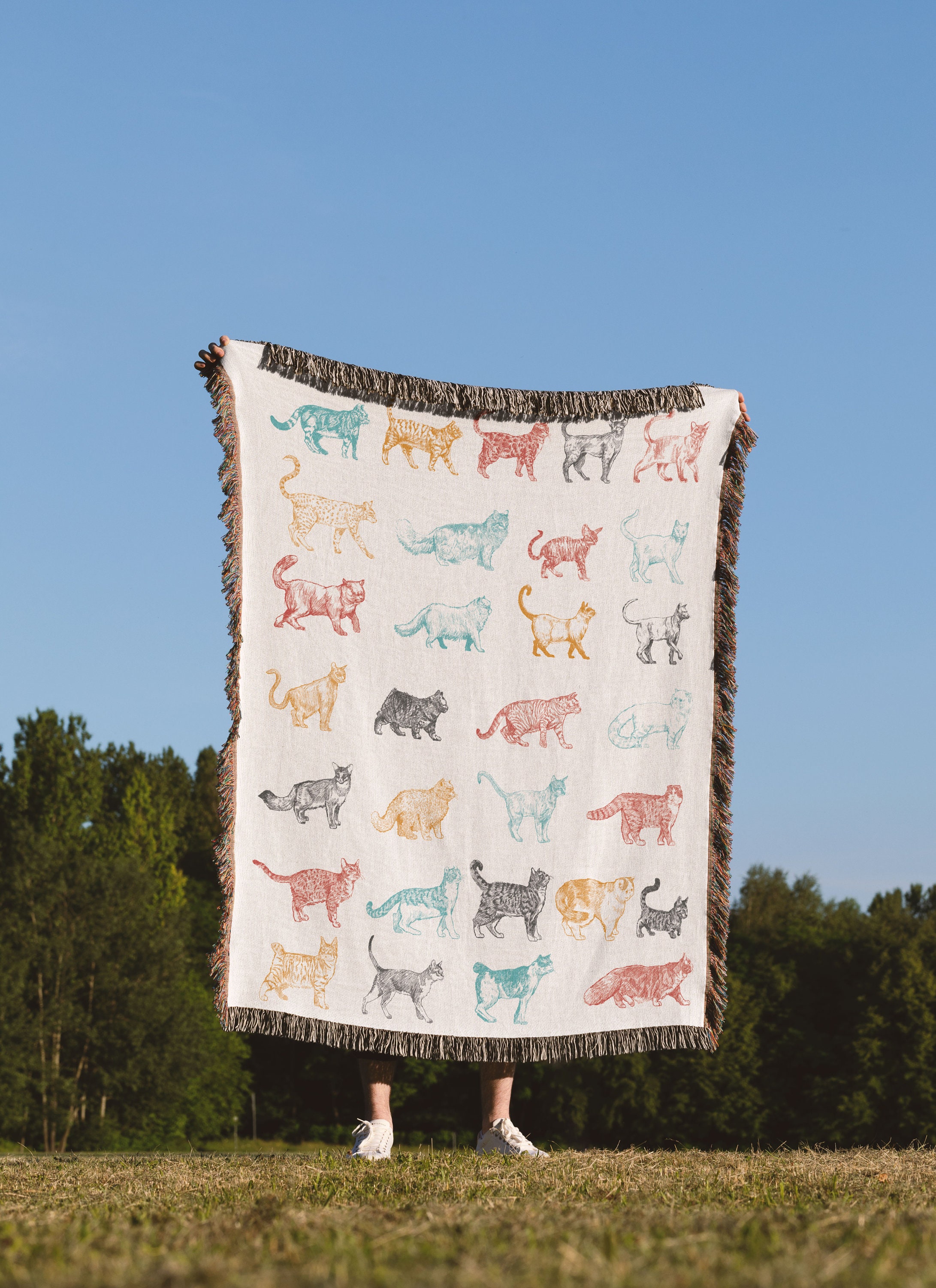 Cat Breeds Fringed Woven Blanket, Gift For Cat Lovers, Bohemian Animal Couch Throw, Present For Cat Mom/Cat Dad, Housewarming Gift