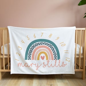 Personalized Baby Monthly Milestone Blanket, Custom Name Monthly Growth Tracker, Baby Age Blanket, Baby Shower, Christmas Gift, New Mom Gift