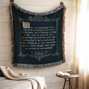 Personalized Book Page Woven Blanket , Cottage Core Fringed Quilt, Christmas Gift For Book Lovers, Favorite Quote Gift, Bookworm Present