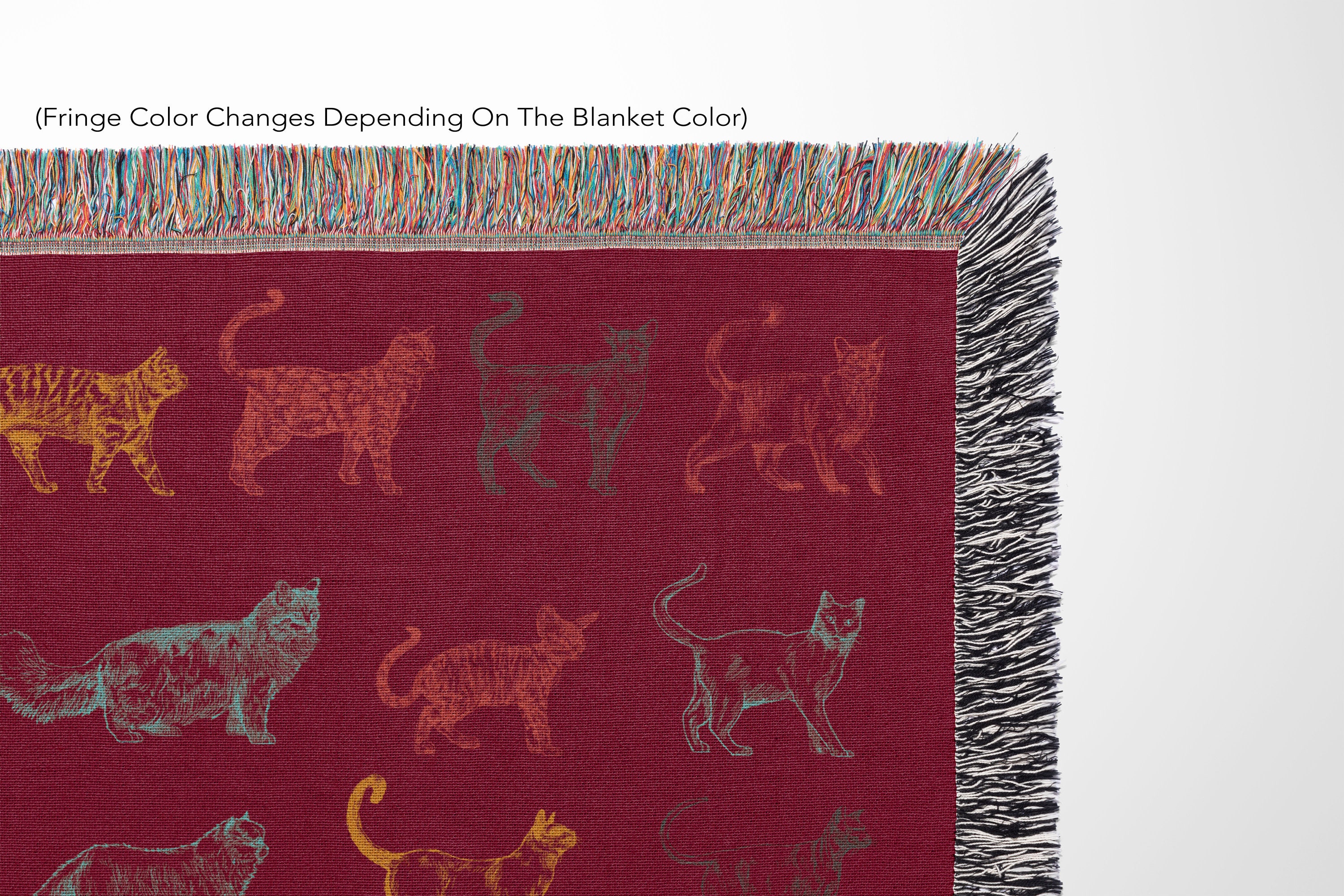 Cat Breeds Fringed Woven Blanket, Gift For Cat Lovers, Bohemian Animal Couch Throw, Present For Cat Mom/Cat Dad, Housewarming Gift