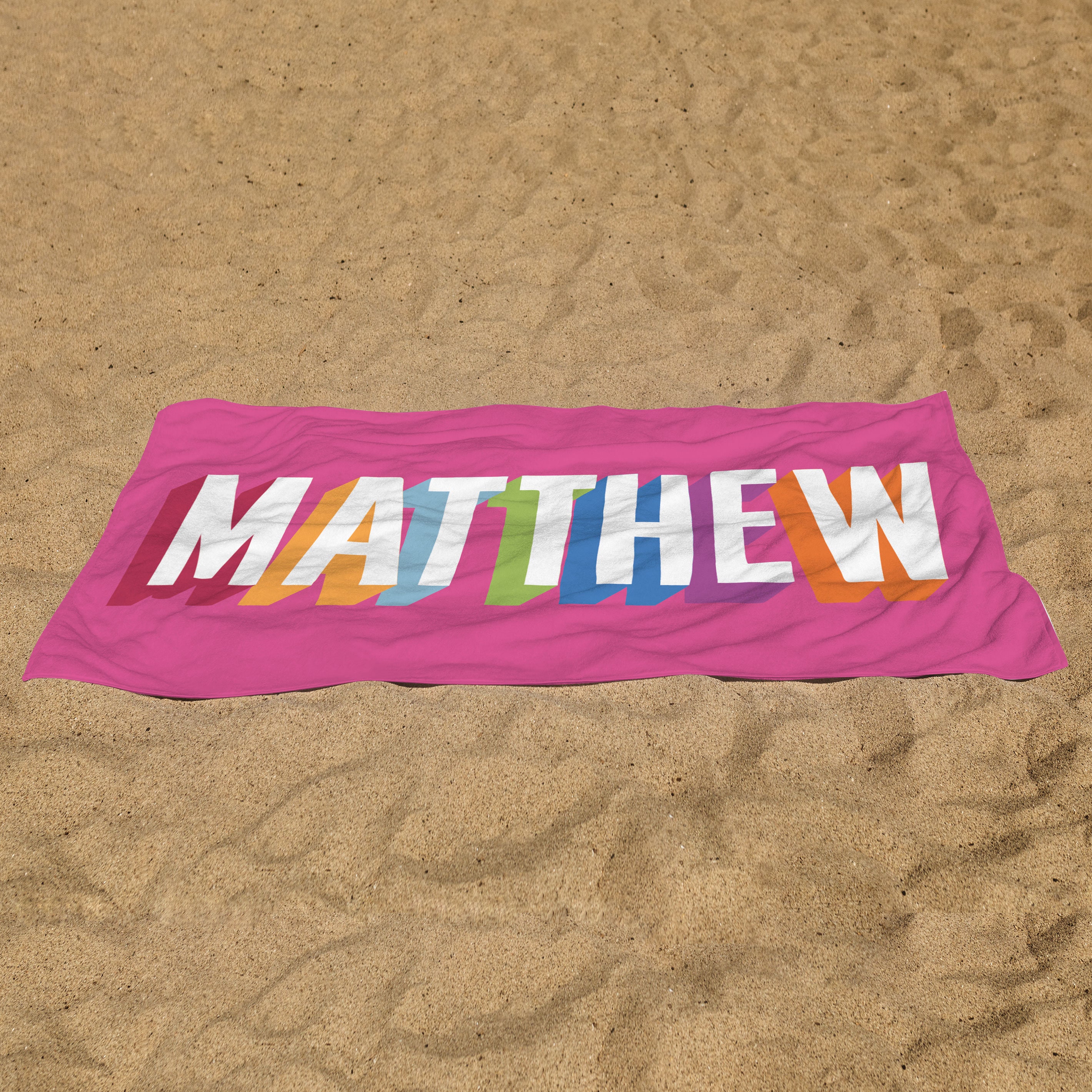 Custom Colorful Beach Towels, Multi Color Font Design Name Towels, Personalized Pool Spa Towels, Vacation Birthday Gift, Bachelorette Gift