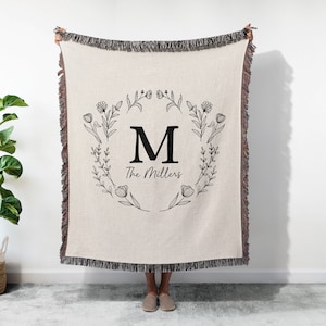 Personalized Family Name Quilt, Last Name Initials Woven Tapestry, Wedding Anniversary Gift, Christmas Present For Family, Gift For Mom