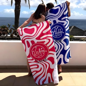 Wifey and Hubby Personalized Beach Towels, His and Hers Honeymoon Gift, Custom Wedding Gift for Newlyweds on the Beach, Just Married Gift