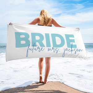 Custom Bride and Bridesmaid Beach Towel, Bride Beach Towel, Personalized Beach Towel, Custom Beach Towel,Bachelorette Bride Beach Towel