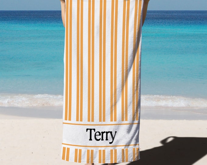 Striped Custom Name Beach Towel, Vintage Personalized Beach Towel, Customized Gift Towel, Gift For Her, Pool Towel, Vacation Gift , Birthday