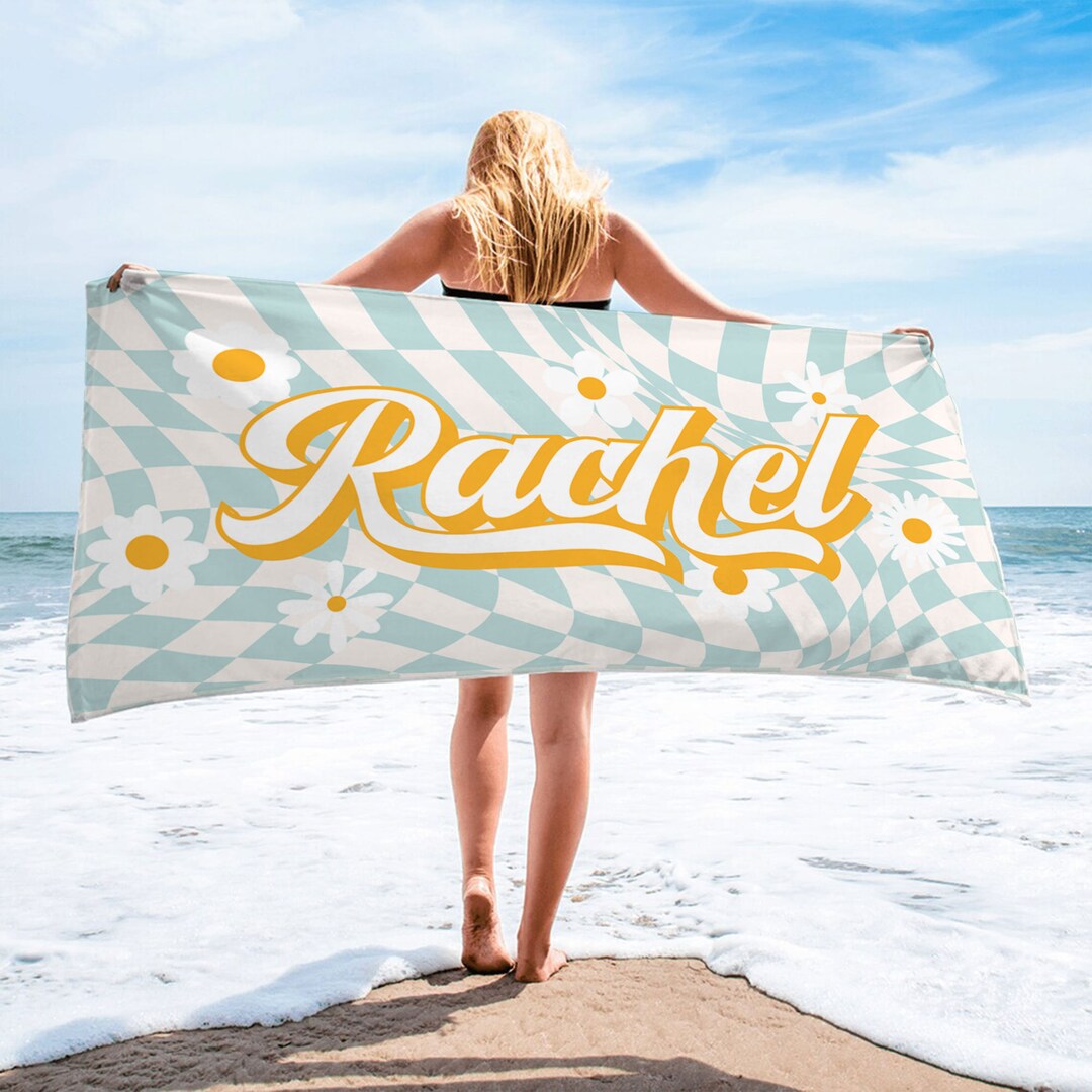 Retro Checkered Pattern Beach Towel, Custom Beach Towel, Personalized