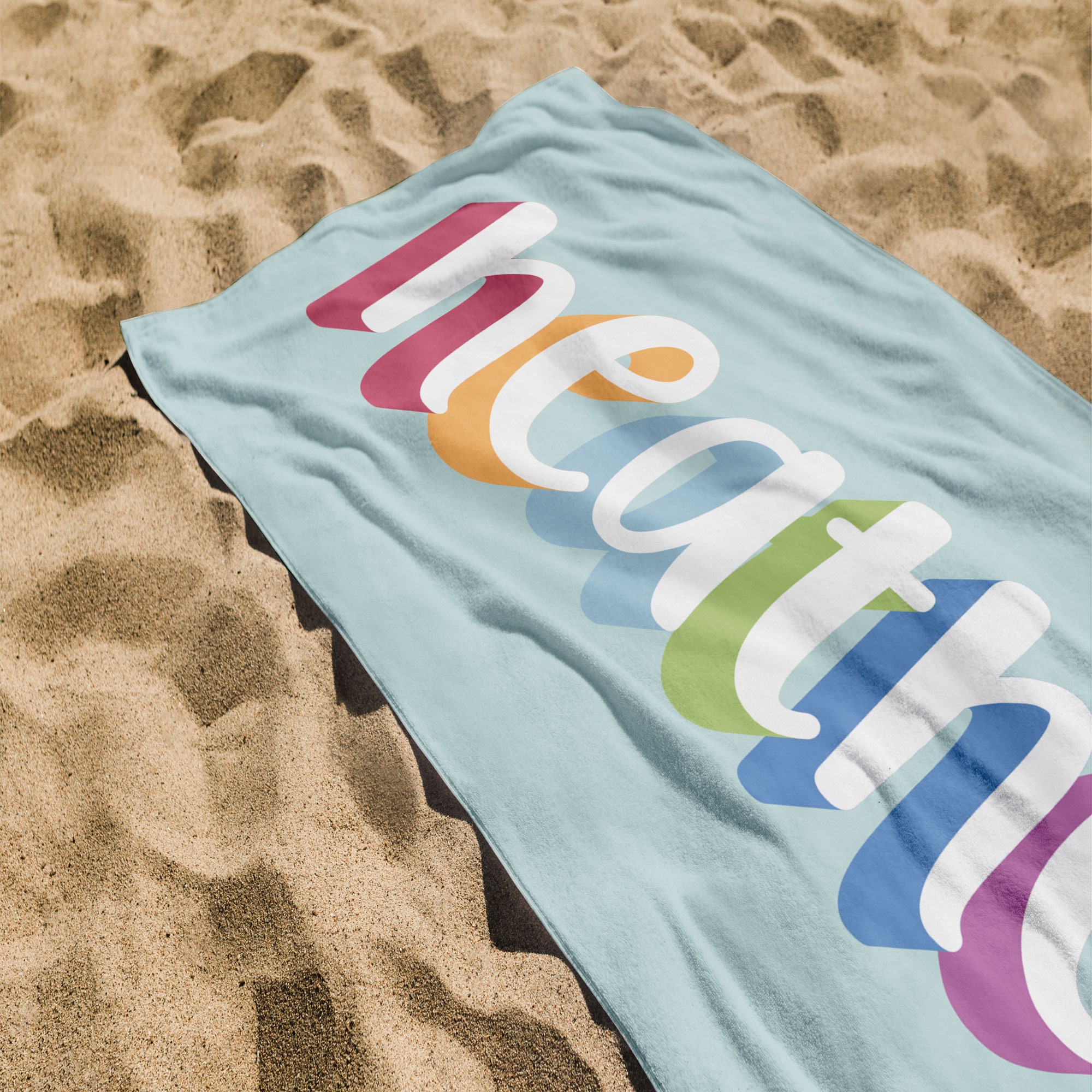 Custom Colorful Beach Towels, Multi Color Font Design Name Towels, Personalized Pool Spa Towels, Vacation Birthday Gift, Bachelorette Gift