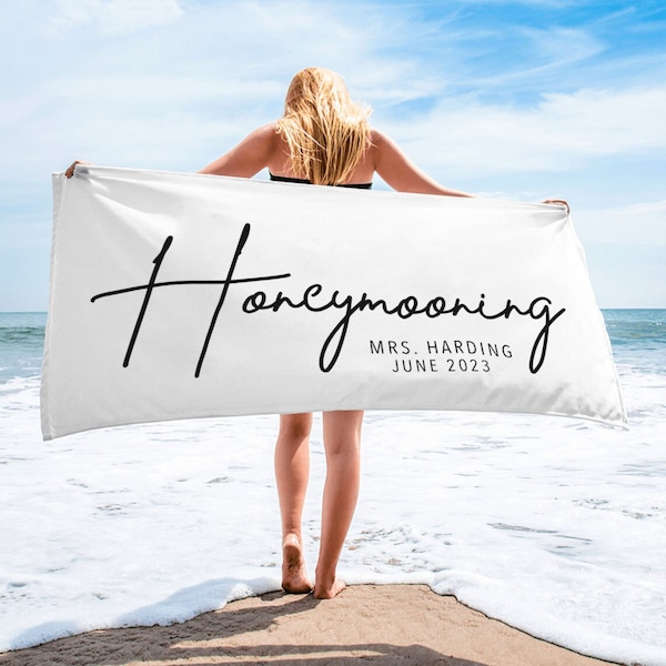 Honeymooning Beach Towel, Custom Mrs. Name Towel, Honeymoon Gift, Bridal Shower Gift, Personalized Wedding Gift For Bride, Newlywed Gift