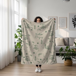 Personalized Golf Baby Blanket – Custom Name Newborn Hospital Gift & Baby Shower Gift – Golf Theme Nursery Décor Sport Bedding