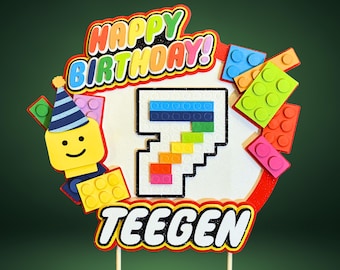 Building Block LEGO-Inspired Custom Birthday Cake Topper