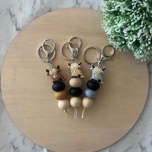 Highland Cow Silicone Bead Keychain