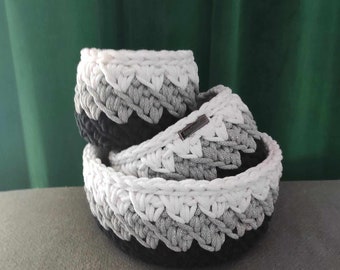 Basket set x 3 pcs. crocheted from 5mm cotton string