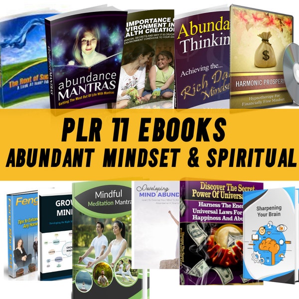 11 PLR Abundant Mindset Ebook bundle, Master Reselling Rights, Ebooks, mindset ebooks,  instant downloads ebooks, Growth mindset, PLR,