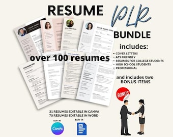 Paquete de más de 100 plantillas de currículum: editables en Canva y Word, PLR (descarga digital)