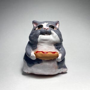 Nathan Handwerker Jr - Handmade Ceramic Fat Cat with Hot Dog Sculpture –  Original Art