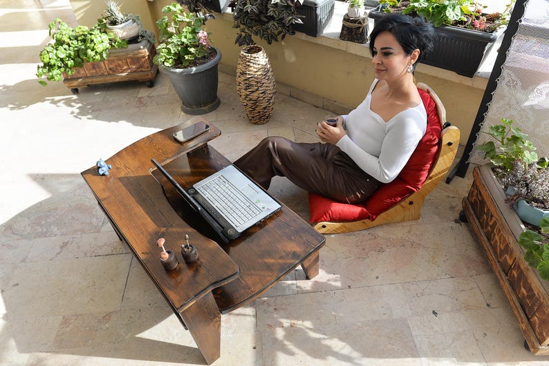 Floor chair, complete with cushion; fabric and wood color can be customized. image 9