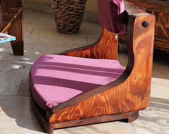 wooden Floor Chair with Round Back & Cushions