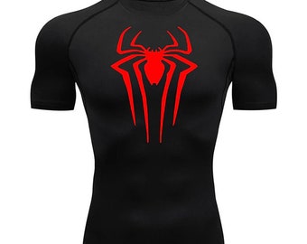 Black Red Spider Man Superhero Compression Shirt Long Sleeve