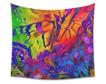 Psychedelic Butterfly Wall Tapestry • Boho Home Decor • Colorful Butterfly Art • Dorm Room Poster • Hippie Wall Hanging • Bohemian Tapestry