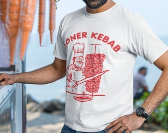 Döner Kebab Logo T-Shirt | White Cotton Tee | Food Lover's Apparel | Iconic Fast-Food Design | Sizes S-2XL | Culinary Fashion Gift