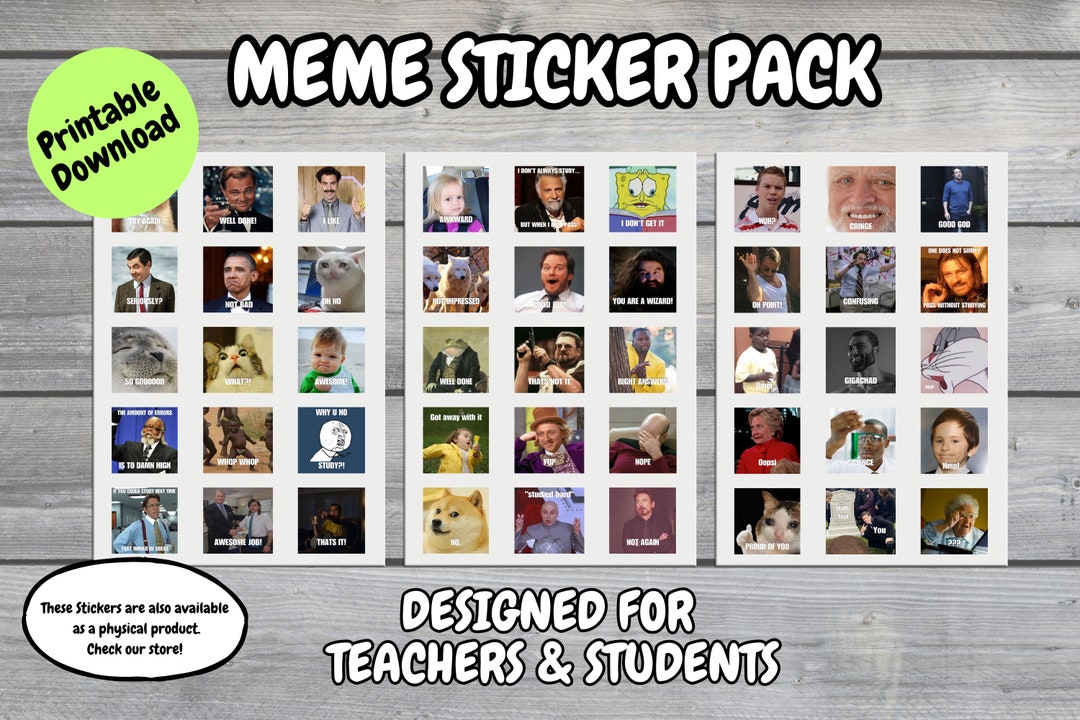 Printable Meme Sticker Pack for Teachers and Students Print at Home 45