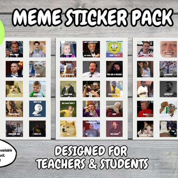 Printable Meme Sticker Pack for Teachers and Students| Print at home | 45 Motivational Stickers | PDF, PNG, JPG | Digital Download