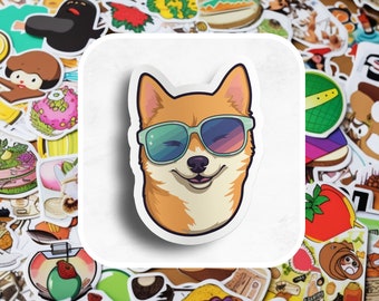 Shiba Inu Dog Sticker, Such Cool, very wow, much style, Hund mit Sonnenbrille