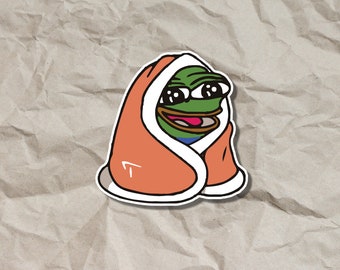 Pepe Blanket Meme Sticker , Pepe Cozy, Humorous Vinyl Decal for Laptops, Phones, and Water Bottles, Funny Internet Meme Sticker