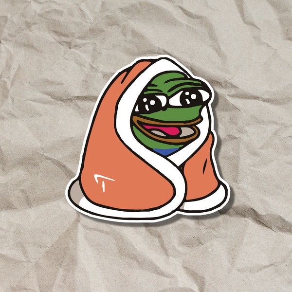 Pepe Blanket Meme Sticker, Pepe Cosy, Humorous Vinyl Decal pour ordinateurs portables, téléphones et bouteilles d'eau, Funny Internet Meme Sticker