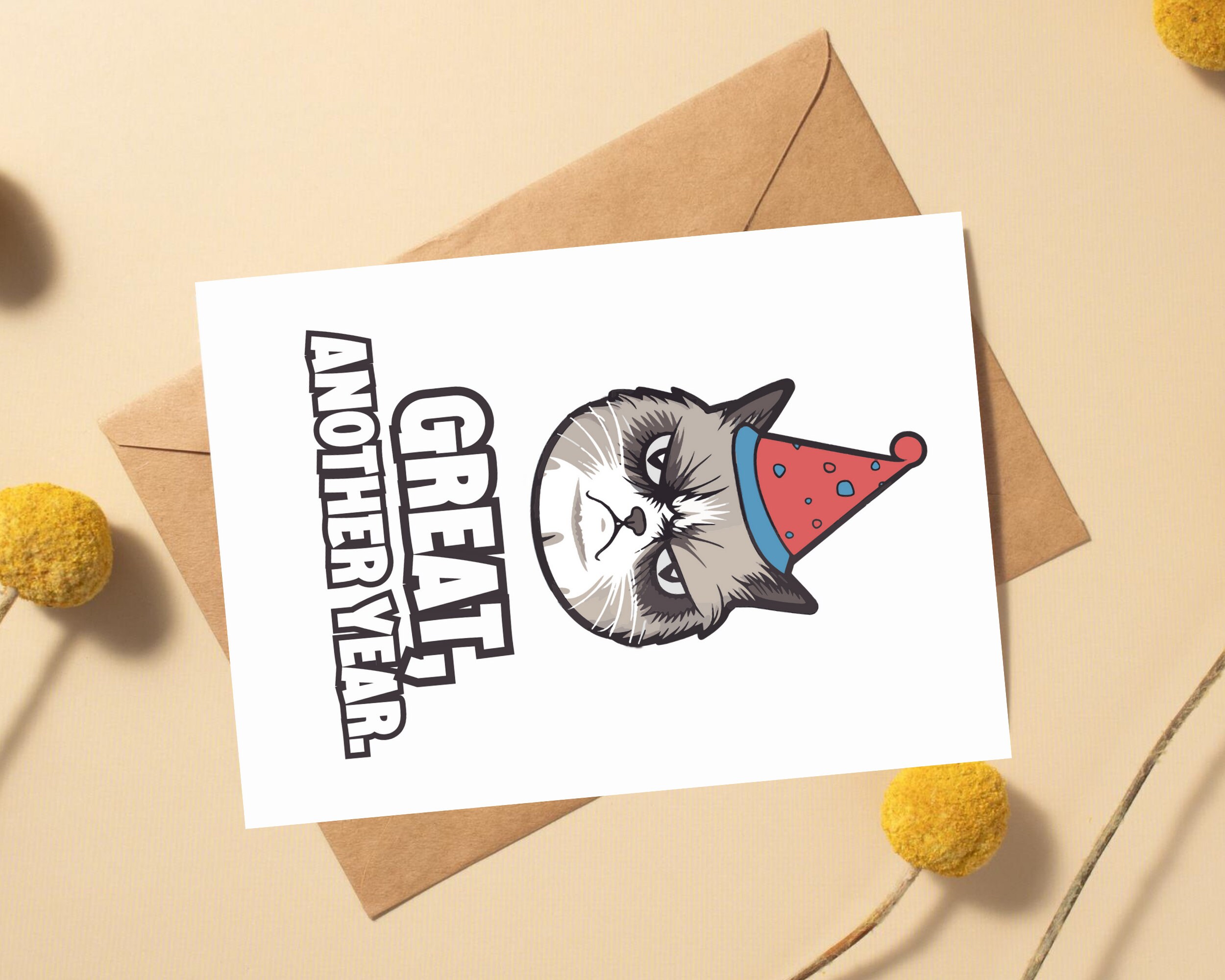Grumpy Party Cat Printable Greeting Card Perfect for Birthdays - Etsy