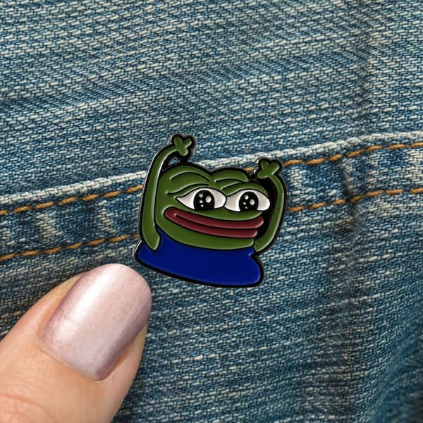 Pepe Meme Pin | PepeHype Hands Up | Enamel Pin Badge mit Verschluss