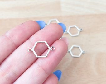 10 Hexagon open back bezel connector for resin jewellery making, bracelet charms, resin open back bracelet bezels, polymer clay charms