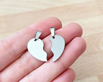 1 Pair Stainless Steel Half Heart Blanks For Engraving, DIY Jewellery Making Heart Necklace Blanks for Crafts, Silver Jewellery Findings