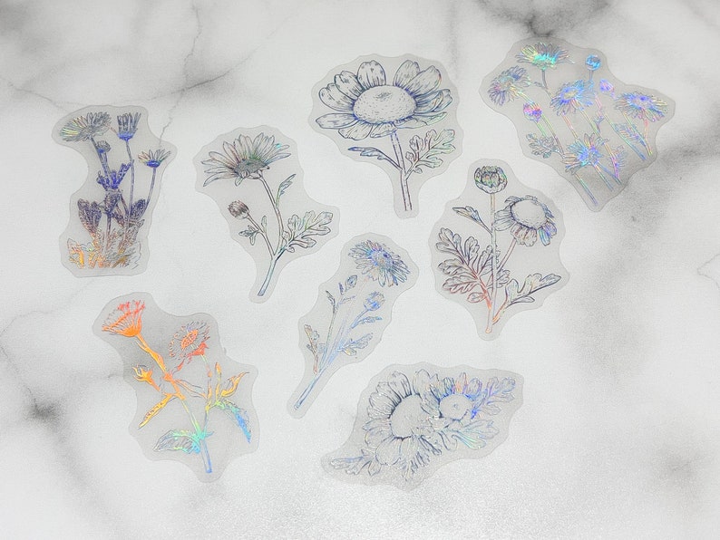 15 Pack holographic resin filler vinyl stickers for resin coasters transparent flower stickers for planners or scrapbooking craft supplies image 4