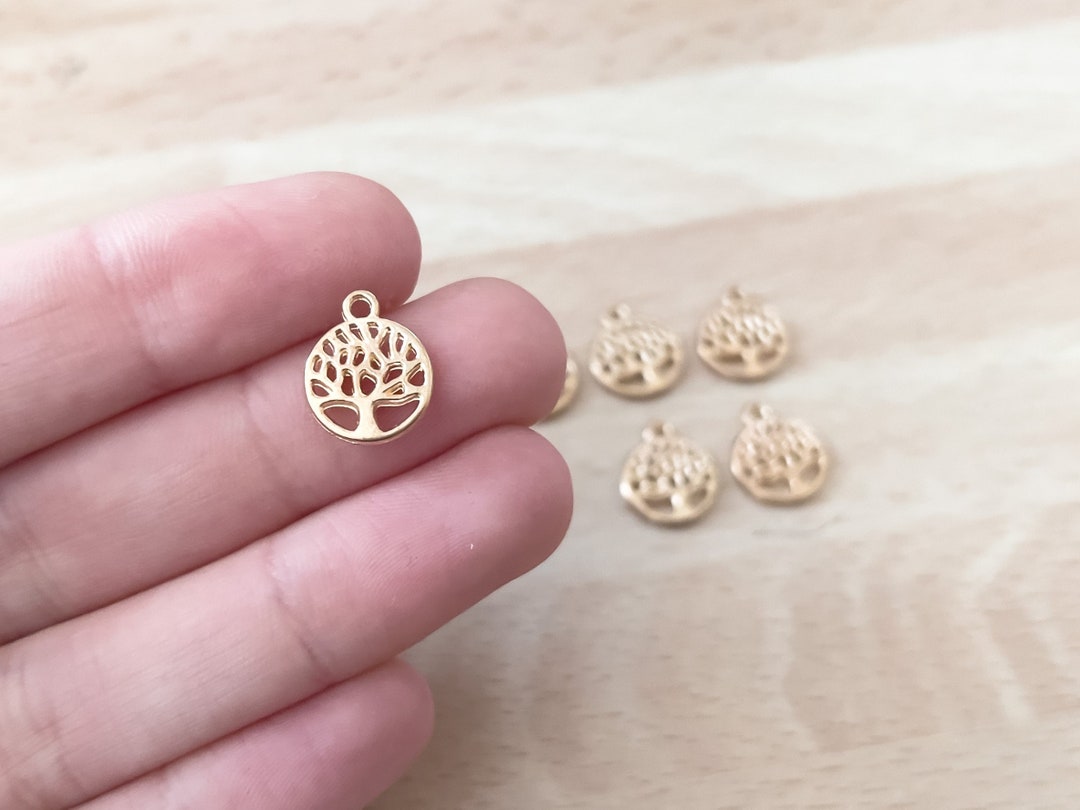 6 Tree of Life Charms for Jewellery Making, 13x13mm Gold Tree Pendants