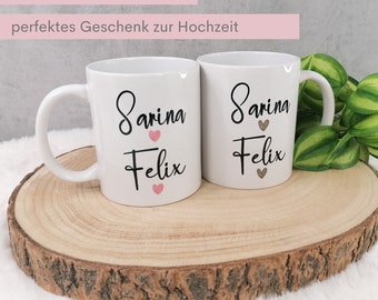 Tassen Set mit Namen des Paares | originelles Hochzeitsgeschenk | personalisiertes Geschenk zur Hochzeit und Verlobung | Geschenk für Paare