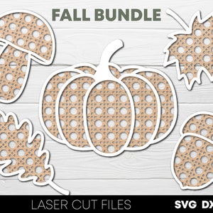 Fall elements svg bundle Autumn laser cut file Pumpkin svg Mushroom svg Fall leaves svg Acorn svg Cane webbing svg Glowforge svg