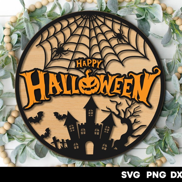 Happy halloween door hanger svg Halloween sign svg Front door sign laser cut files Fall sign svg Glowforge Files  files for cricut