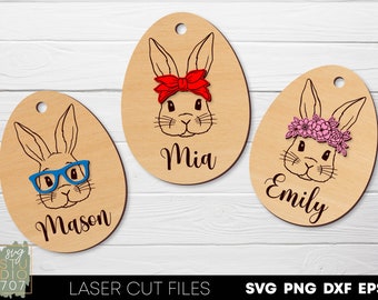 Easter basket tag svg Laser cut files Easter decor Wood name tags svg Personalized tags svg Happy easter svg Glowforge svg files Spring svg