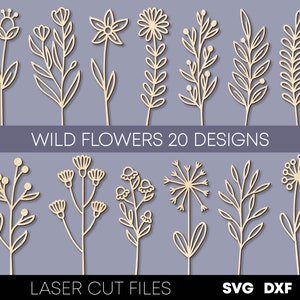 Wildblumen svg bundle Wildblumen Laser-cut-Dateien Holzstrauß svg Floral svg Wildblumen Vorlage Glowforge Cricut Digitaler Download