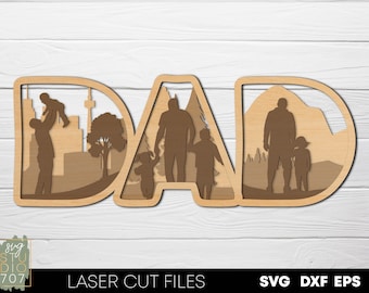 Dad sign svg Fathers day svg laser cut files Dad and son / daughter Layered wooden sign dad svg Fathay gift idea Glowforge