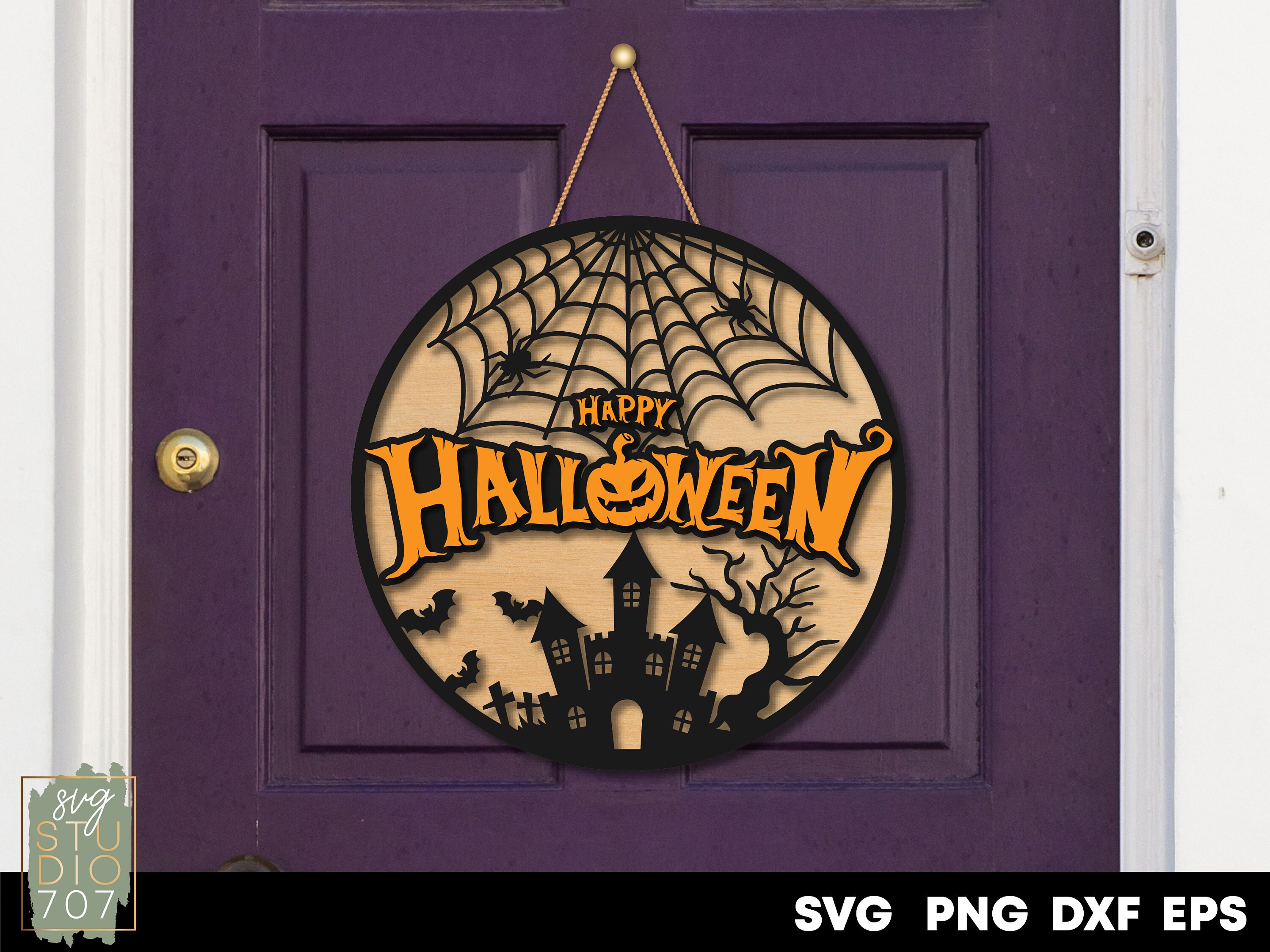 Happy Halloween Door Hanger Svg Halloween Sign Svg Front Door Etsy