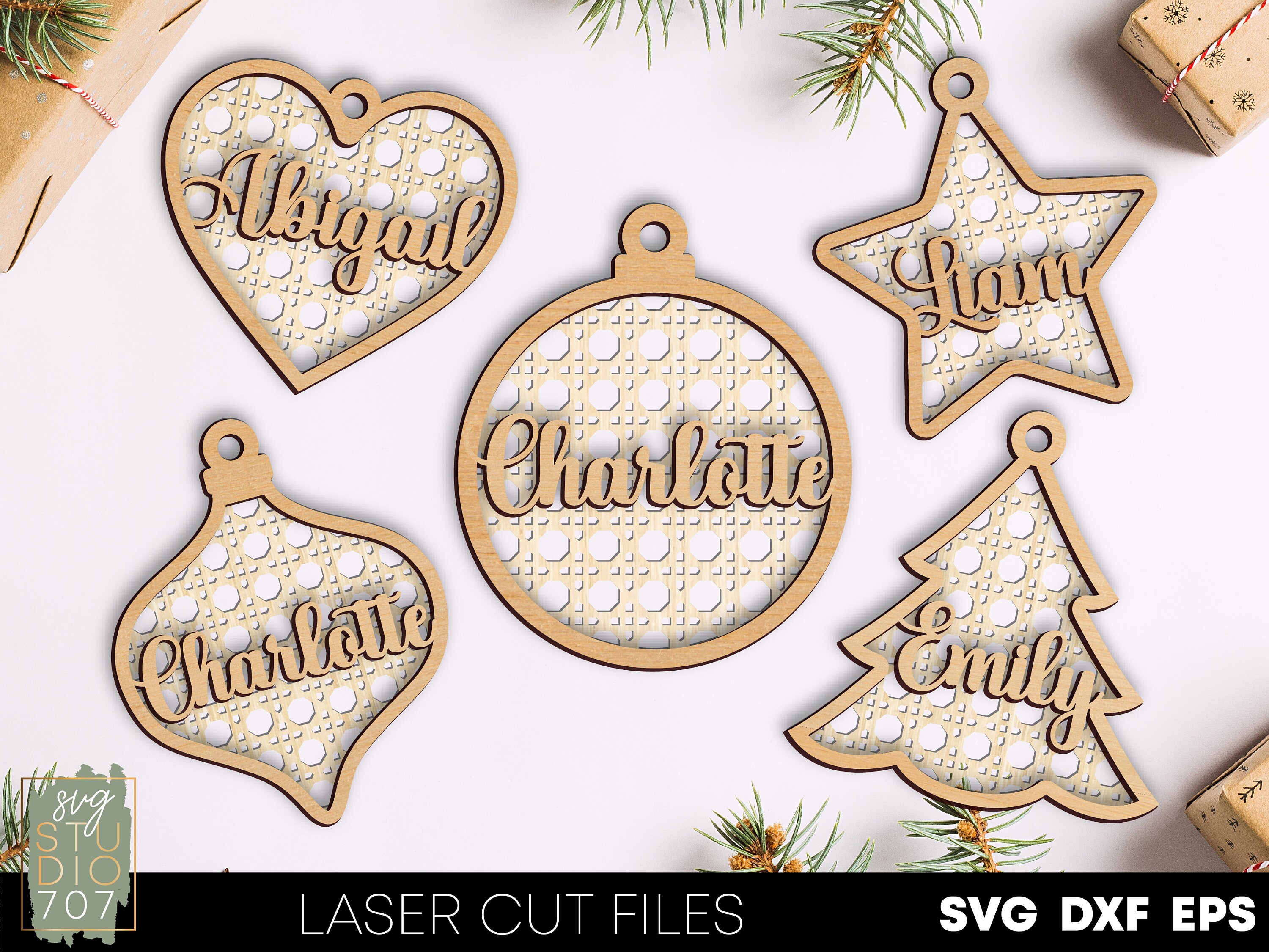 Personalized Christmas Ornament Svg Laser Cut Files Name Etsy
