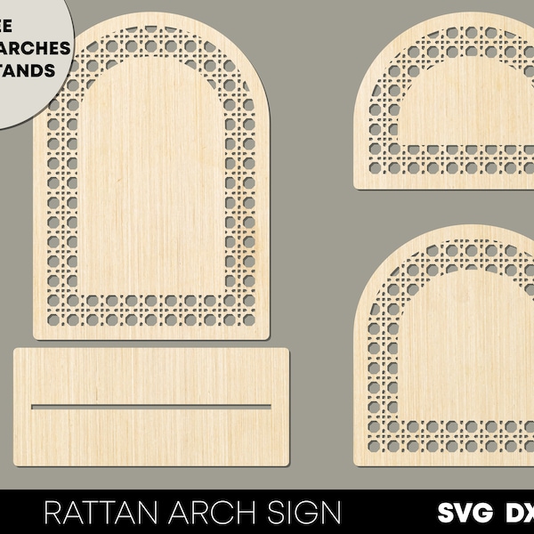 Rattan Bogen Zeichen svg Bogenform Laserschnitt-Dateien gewölbter Rahmen svg Bogenbacker svg Boho-Hochzeitsschild svg Baby Namensschild Glowforge-Dateien